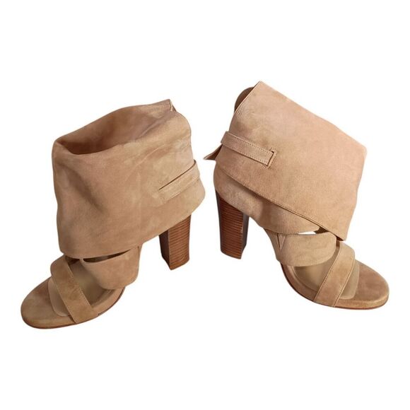 Opening Ceremony Suede Fold Over Sandal Bootie Shoe Tan Beige Women's 8 - 8.5 - Picture 4 of 11